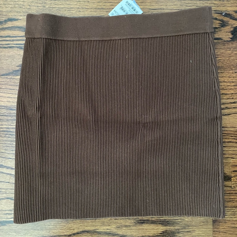 NWT Open Edit Brown Ribbed Mini Skirt Pull‎ on Size Medium